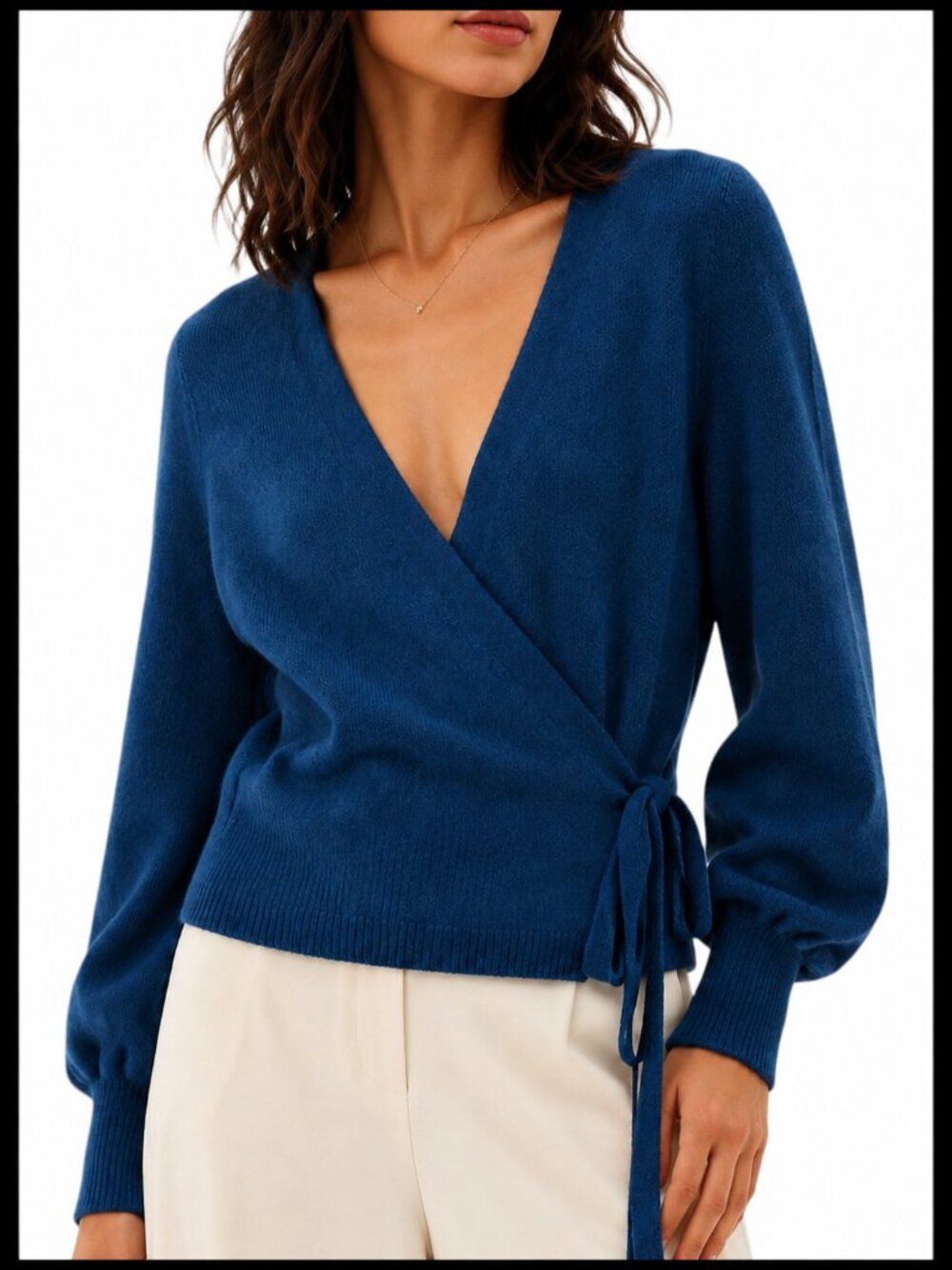 Aritzia Wilfred Cassidy Wrap Sweater Heather Cornflower Blue Wool Cashmere L